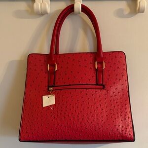Red Ostrich Texture Satchel Crossbody Handbag New w/ Tag